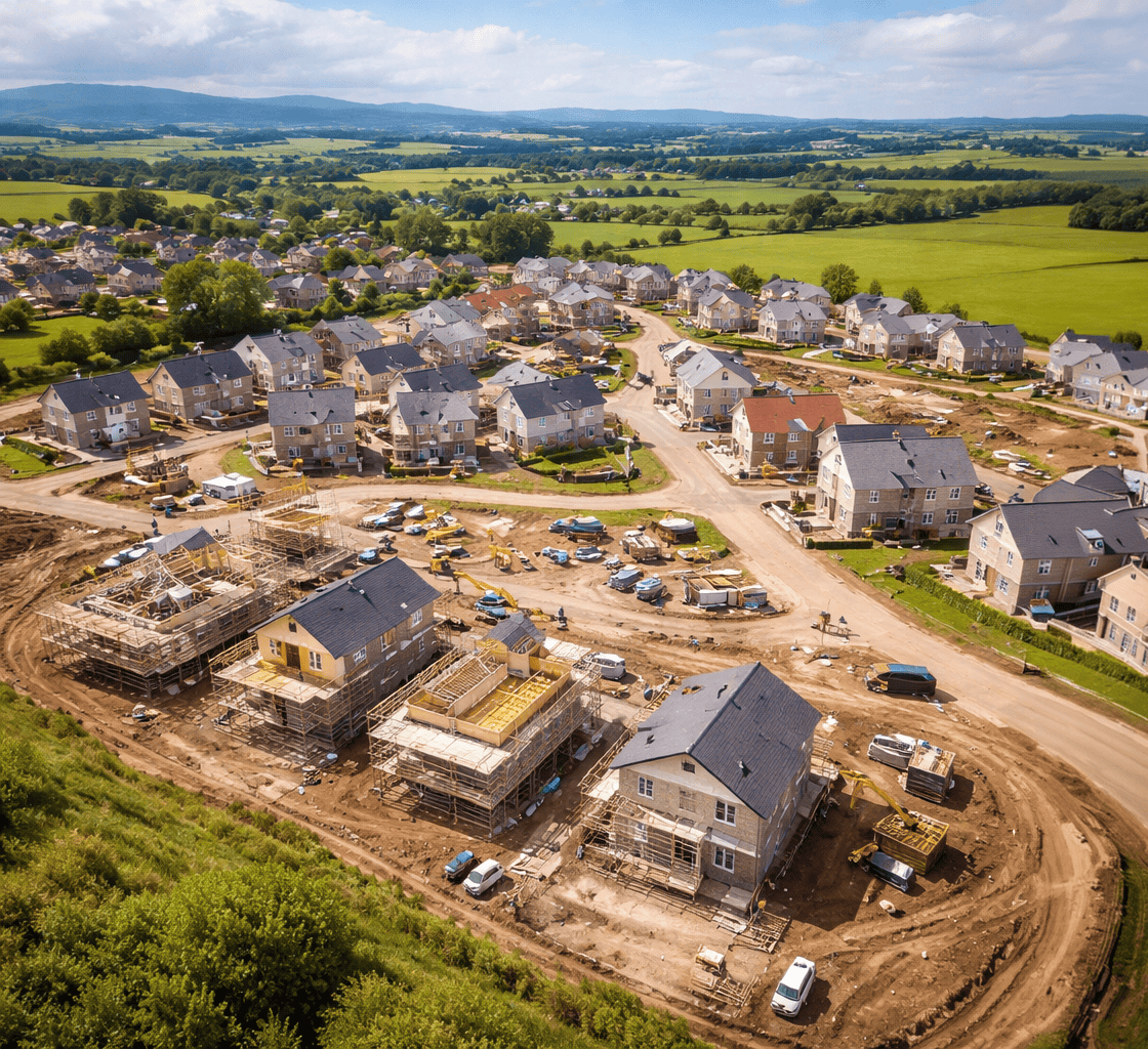 Drone Surveys — aerial view of a housing development site in Scotland